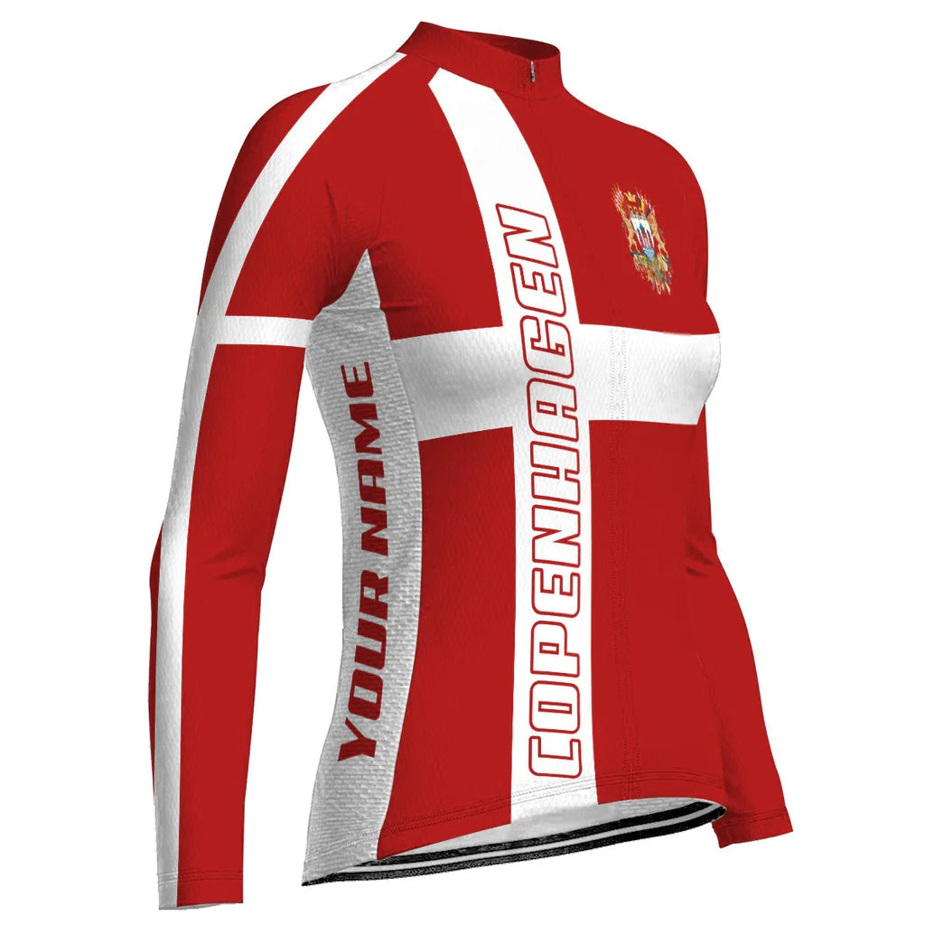 Customized Copenhagen Women's Thermal Fleece Cycling Jersey Long Sleeve
