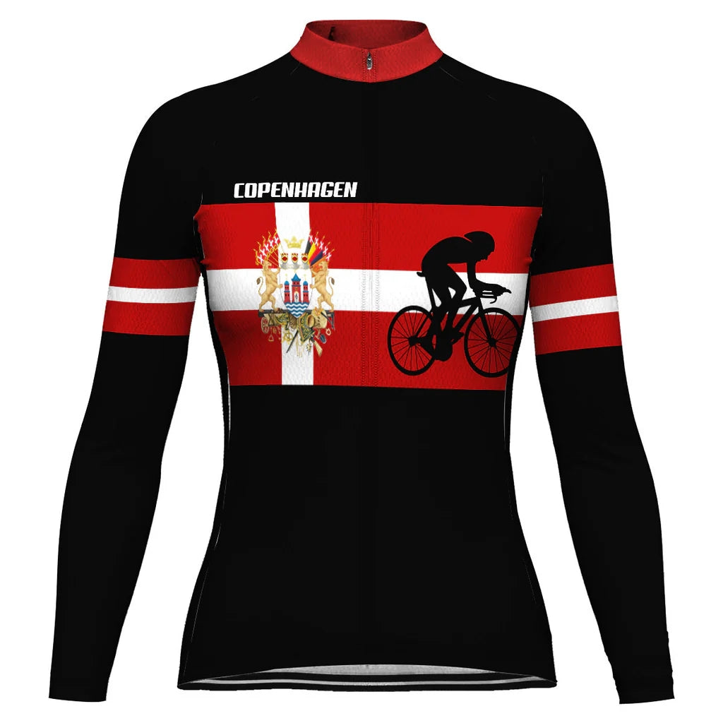 Customized Copenhagen Women's Thermal Fleece Cycling Jersey Long Sleeve