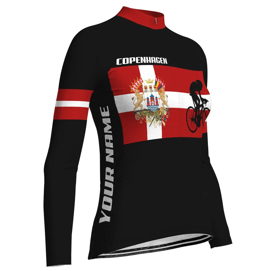 Customized Copenhagen Women's Thermal Fleece Cycling Jersey Long Sleeve