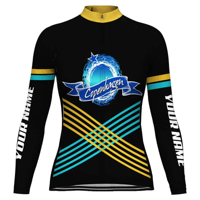 Customized Copenhagen Women's Thermal Fleece Cycling Jersey Long Sleeve