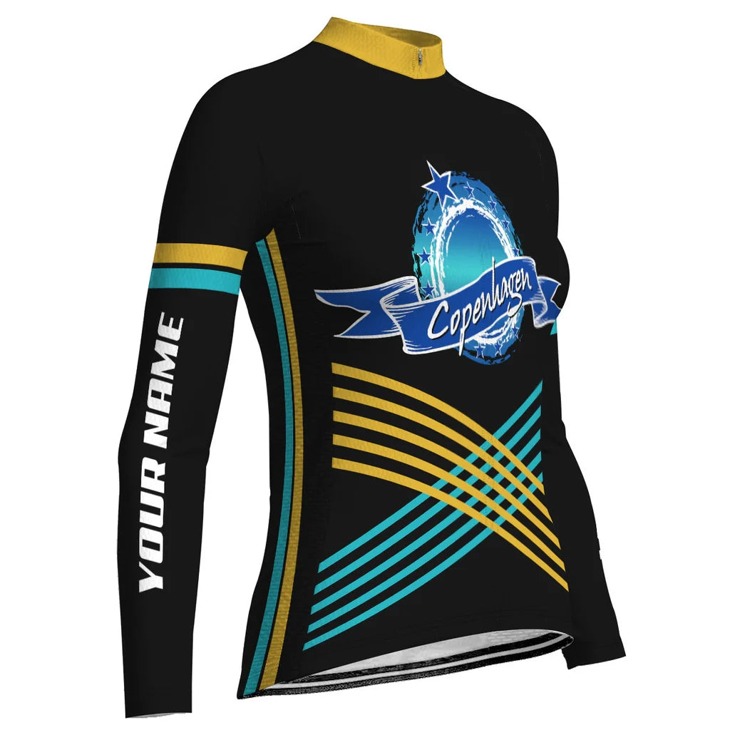 Customized Copenhagen Women's Thermal Fleece Cycling Jersey Long Sleeve