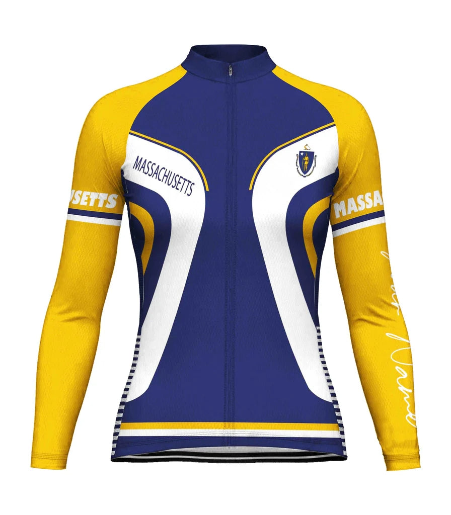 Personalize Massachusetts Women's Winter Thermal Fleece Cycling Jersey Long Sleeve