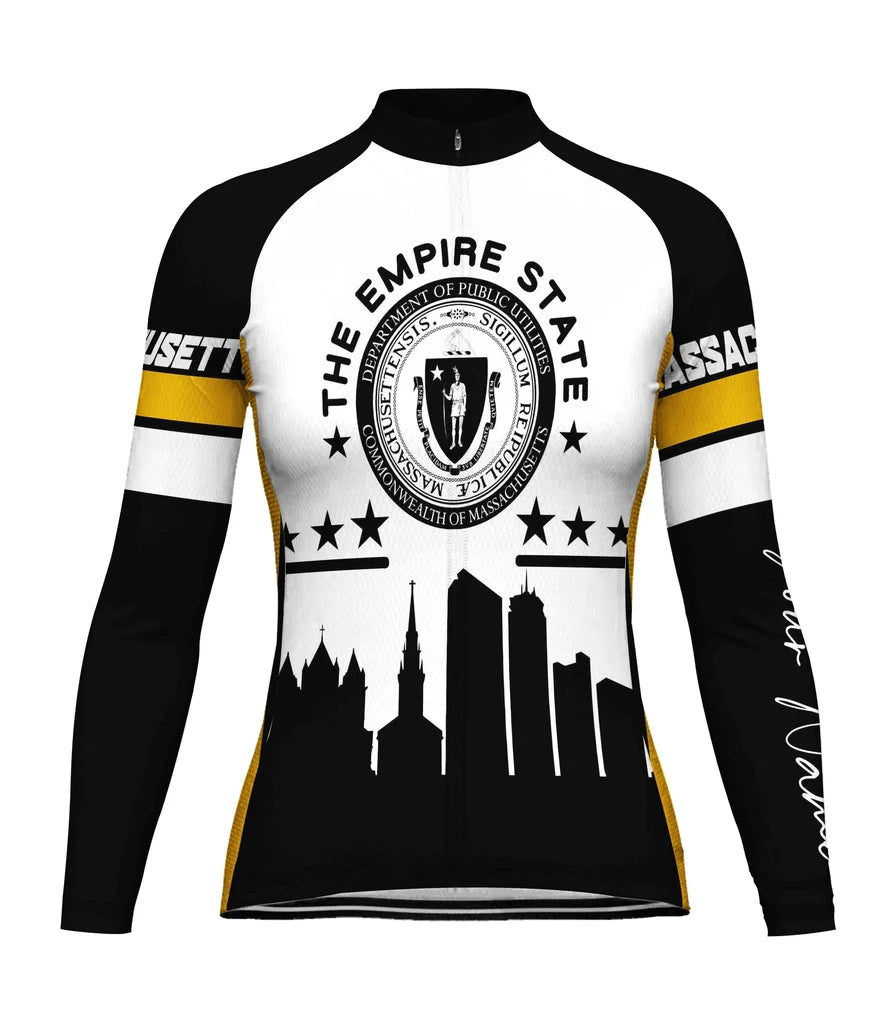 Personalize Massachusetts Women's Winter Thermal Fleece Cycling Jersey Long Sleeve