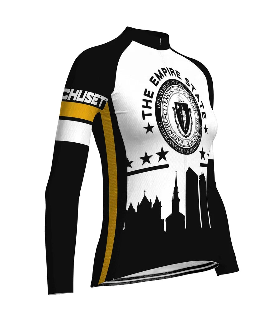 Personalize Massachusetts Women's Winter Thermal Fleece Cycling Jersey Long Sleeve