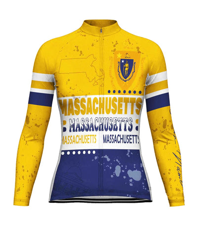 Personalize Massachusetts Women's Winter Thermal Fleece Cycling Jersey Long Sleeve
