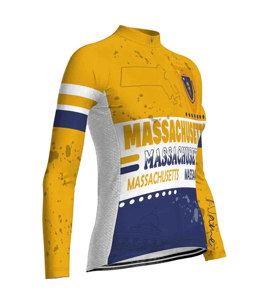 Personalize Massachusetts Women's Winter Thermal Fleece Cycling Jersey Long Sleeve