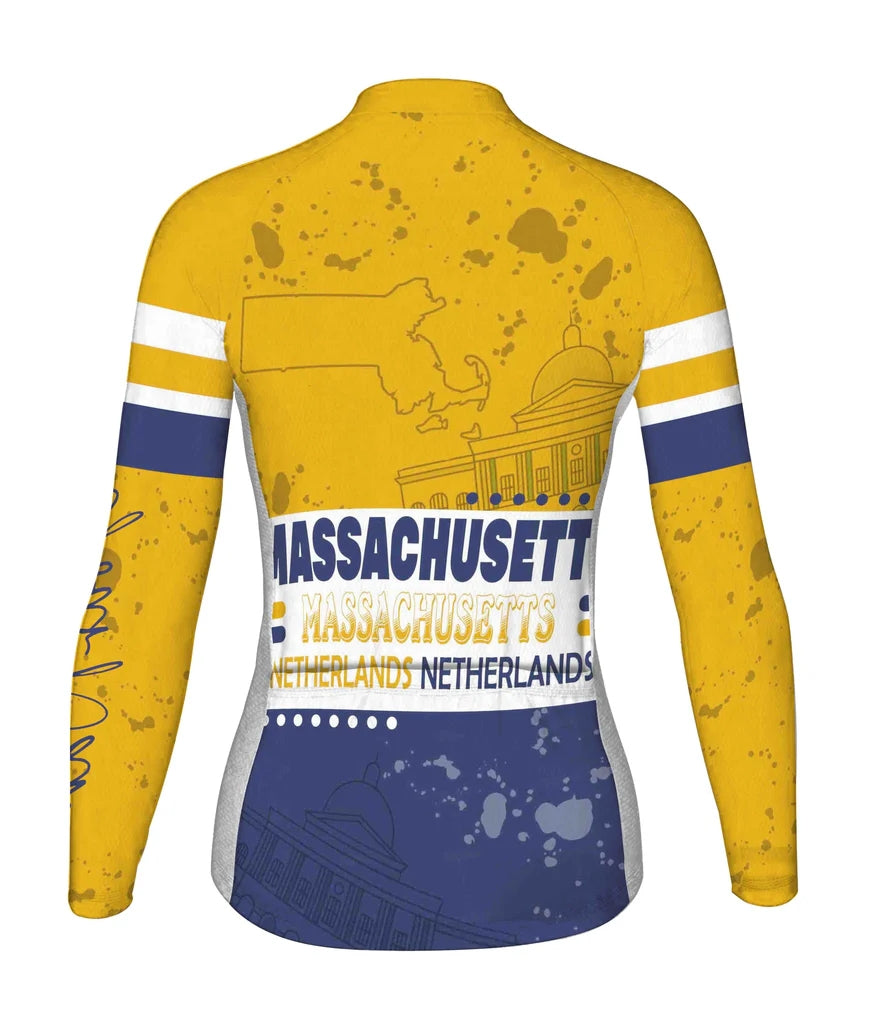 Personalize Massachusetts Women's Winter Thermal Fleece Cycling Jersey Long Sleeve