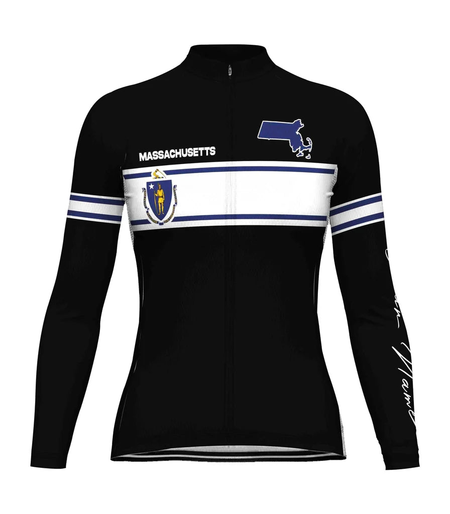 Personalize Massachusetts Women's Winter Thermal Fleece Cycling Jersey Long Sleeve