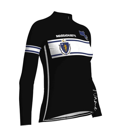Personalize Massachusetts Women's Winter Thermal Fleece Cycling Jersey Long Sleeve