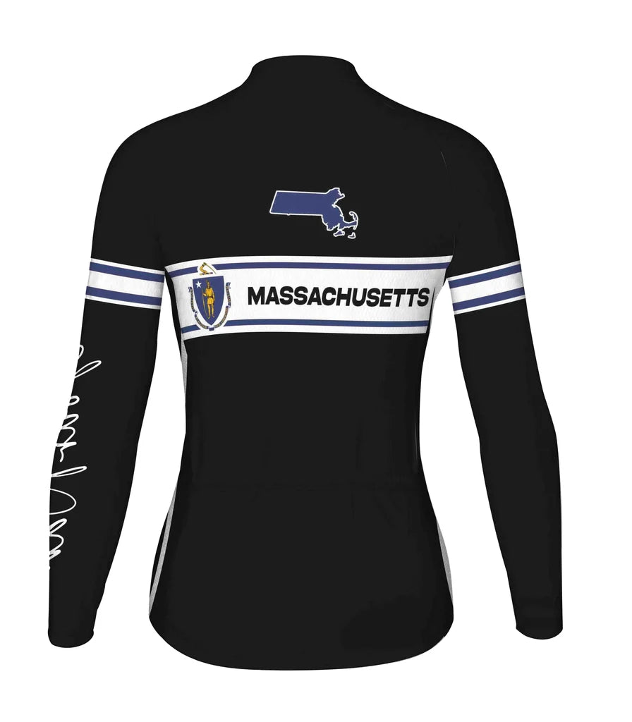 Personalize Massachusetts Women's Winter Thermal Fleece Cycling Jersey Long Sleeve