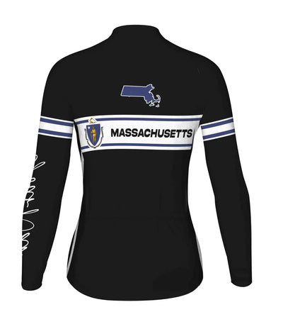 Personalize Massachusetts Women's Winter Thermal Fleece Cycling Jersey Long Sleeve