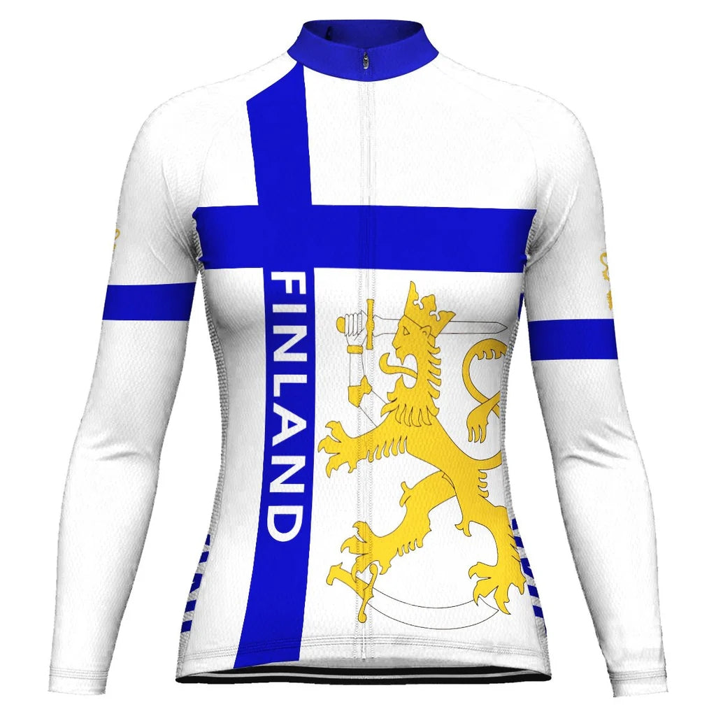 Personalize Finland Women's Winter Thermal Fleece Cycling Jersey Long Sleeve