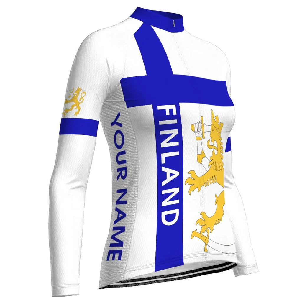 Personalize Finland Women's Winter Thermal Fleece Cycling Jersey Long Sleeve