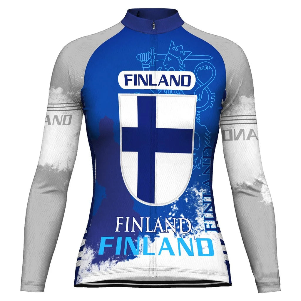 Personalize Finland Women's Winter Thermal Fleece Cycling Jersey Long Sleeve