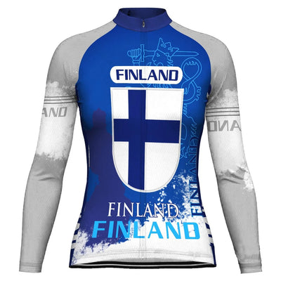 Personalize Finland Women's Winter Thermal Fleece Cycling Jersey Long Sleeve