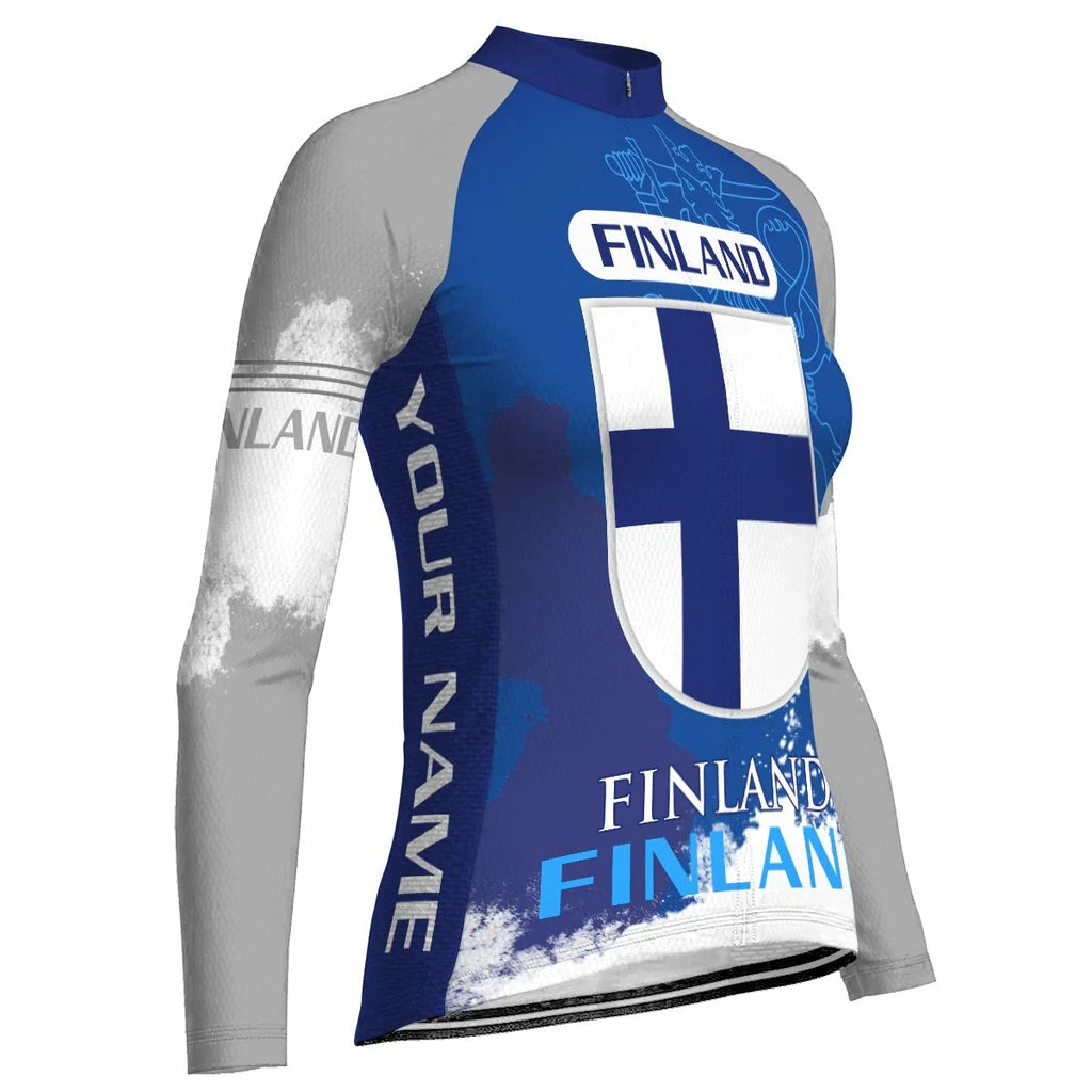 Personalize Finland Women's Winter Thermal Fleece Cycling Jersey Long Sleeve