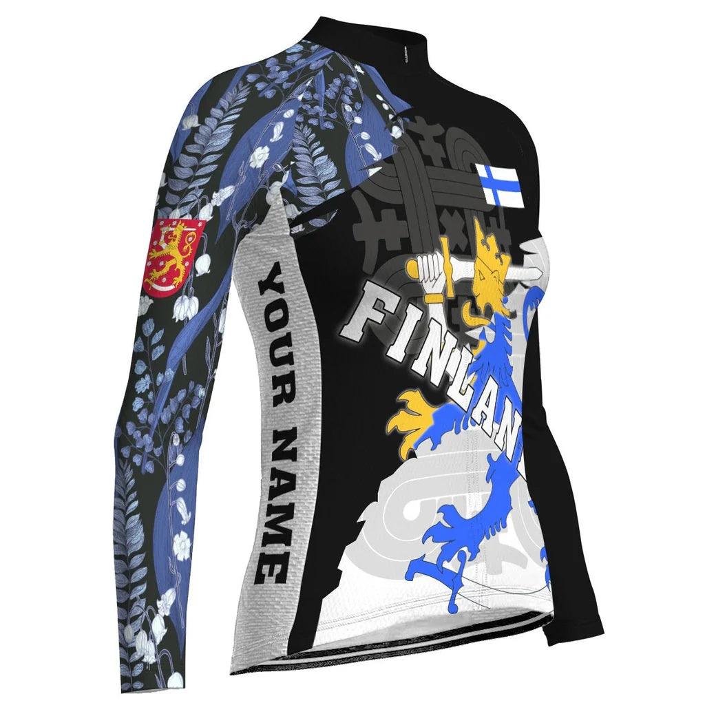 Personalize Finland Women's Winter Thermal Fleece Cycling Jersey Long Sleeve
