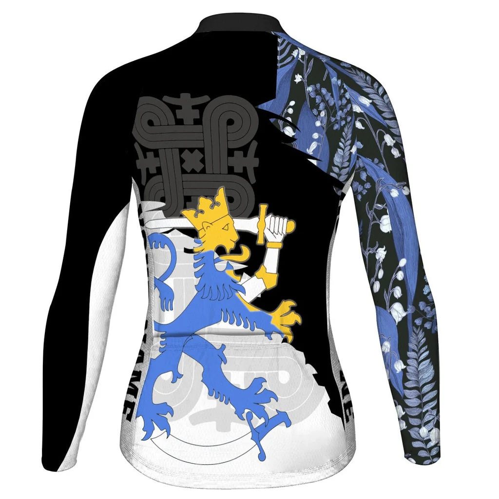 Personalize Finland Women's Winter Thermal Fleece Cycling Jersey Long Sleeve