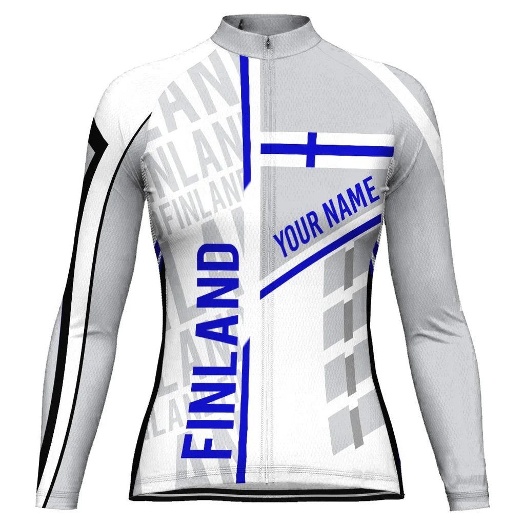 Personalize Finland Women's Winter Thermal Fleece Cycling Jersey Long Sleeve