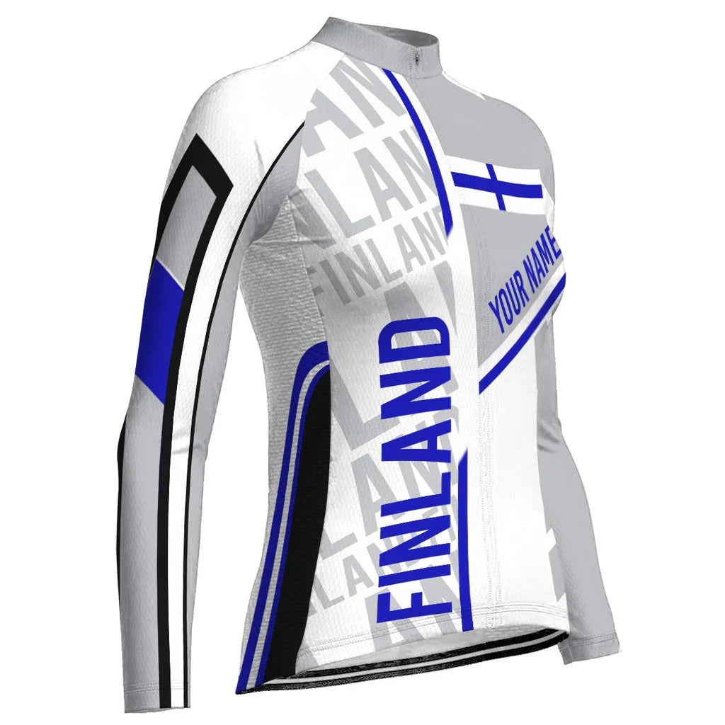 Personalize Finland Women's Winter Thermal Fleece Cycling Jersey Long Sleeve