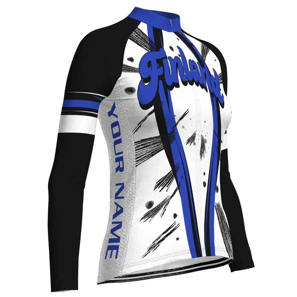 Personalize Finland Women's Winter Thermal Fleece Cycling Jersey Long Sleeve