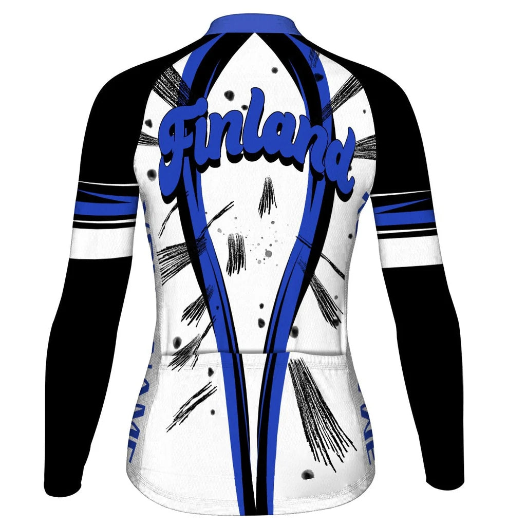 Personalize Finland Women's Winter Thermal Fleece Cycling Jersey Long Sleeve
