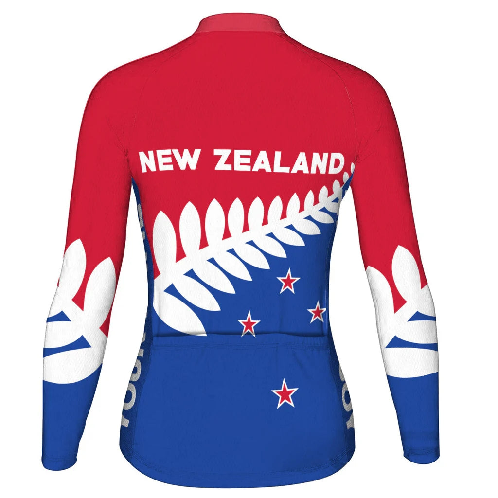Custom New Zealand Women's Winter Thermal Fleece Cycling Jersey Long Sleeve