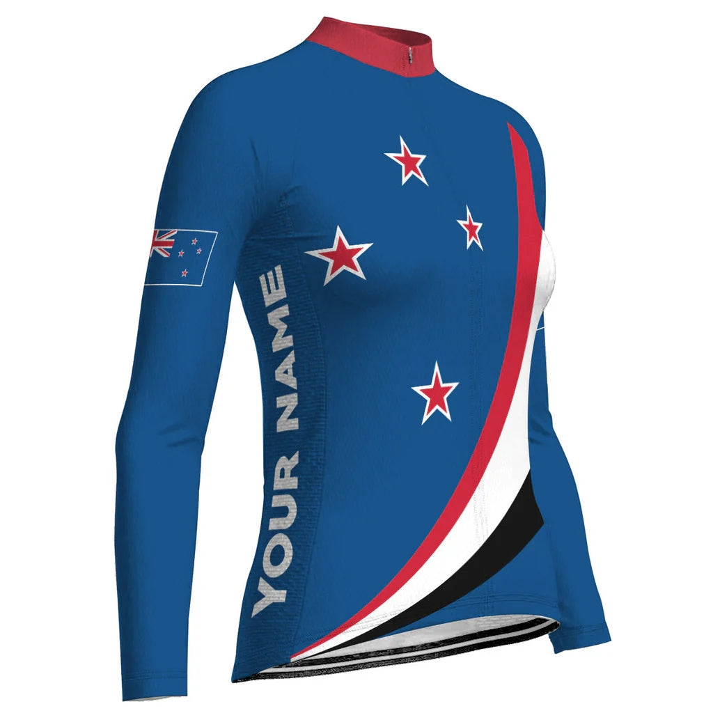 Custom New Zealand Women's Winter Thermal Fleece Cycling Jersey Long Sleeve