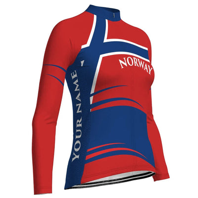 Custom Norway Women's Winter Thermal Fleece Cycling Jersey Long Sleeve