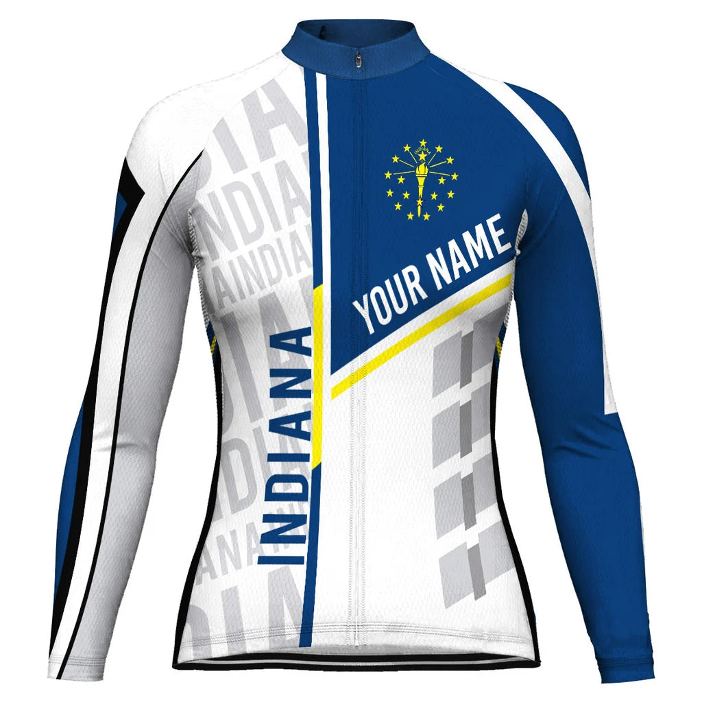 Custom Indiana Women's Winter Thermal Fleece Cycling Jersey Long Sleeve