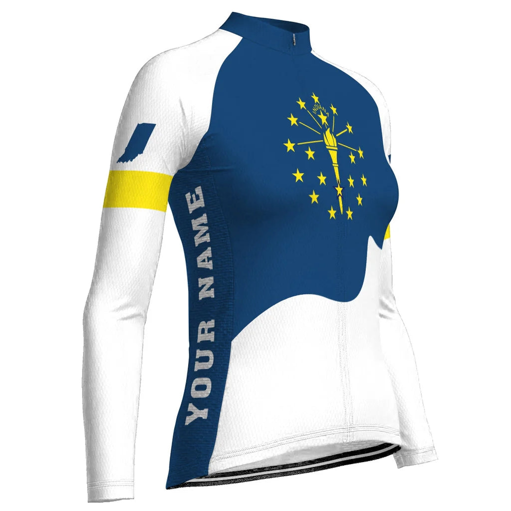 Custom Indiana Women's Winter Thermal Fleece Cycling Jersey Long Sleeve