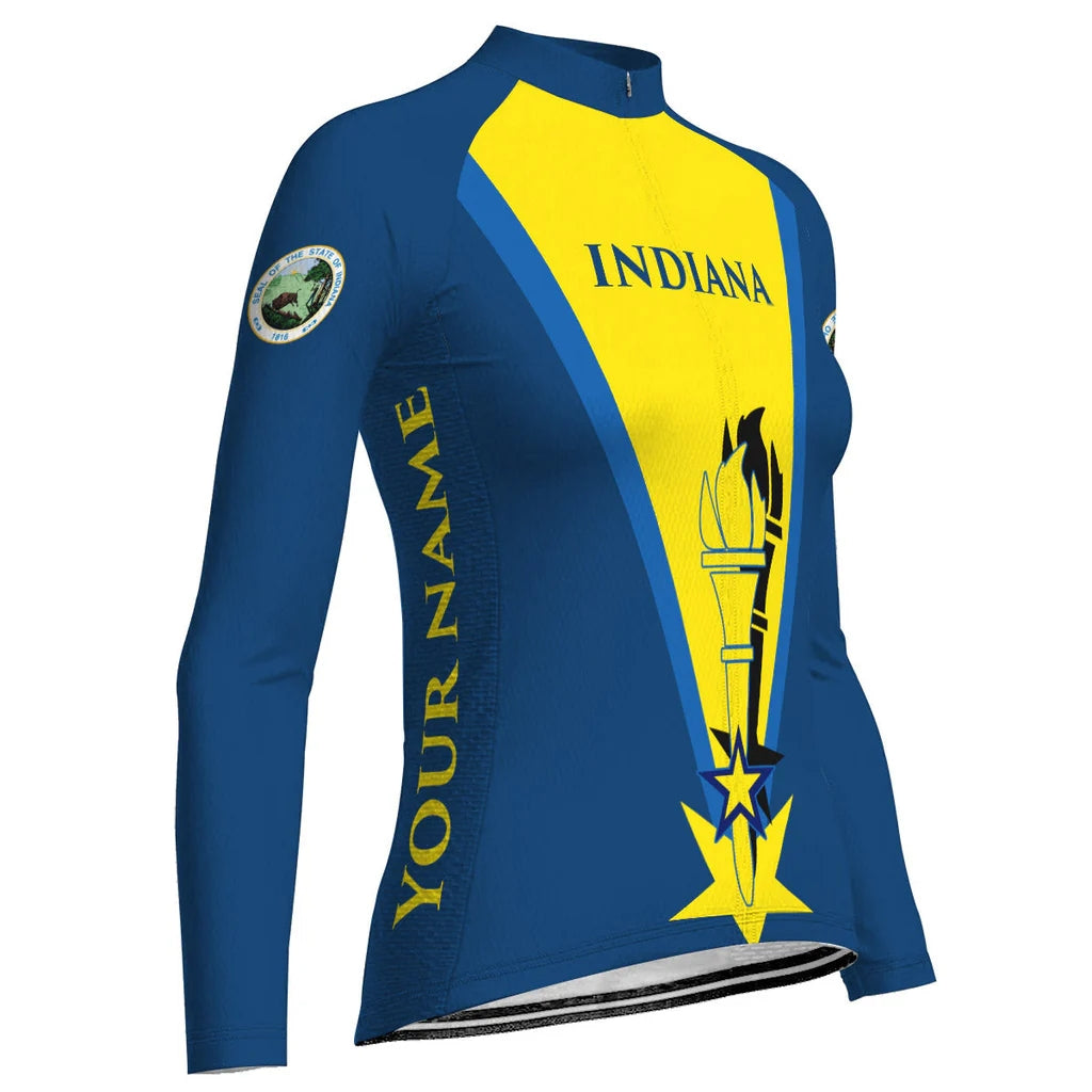 Custom Indiana Women's Winter Thermal Fleece Cycling Jersey Long Sleeve