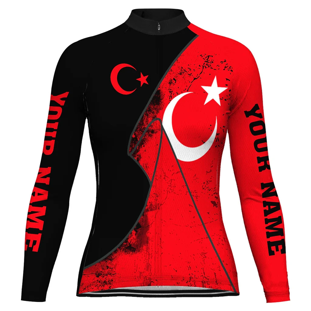 Custom Turkey Women's Winter Thermal Fleece Cycling Jersey Long Sleeve