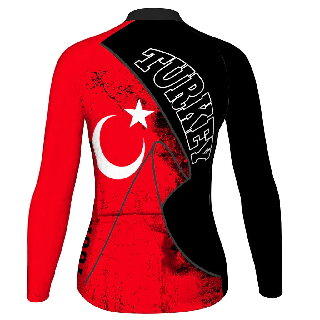Custom Turkey Women's Winter Thermal Fleece Cycling Jersey Long Sleeve