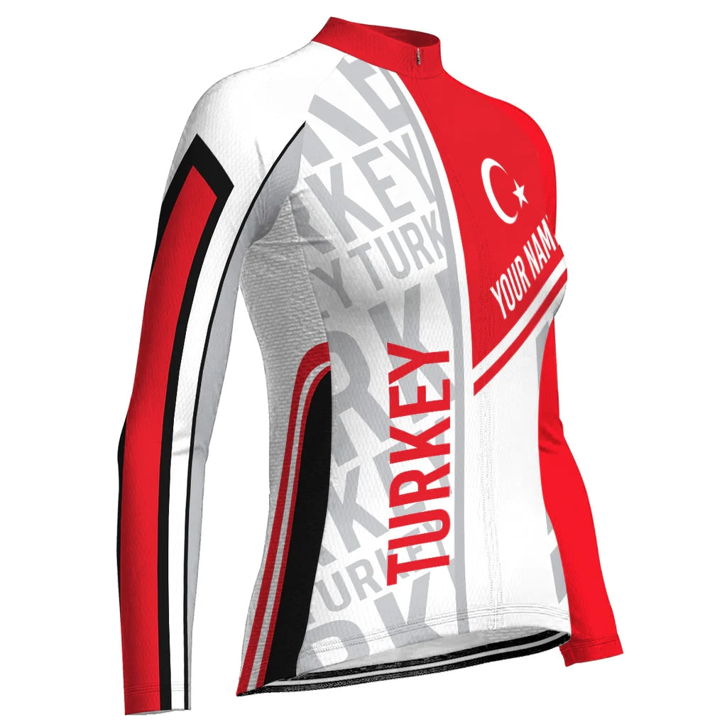 Custom Turkey Women's Winter Thermal Fleece Cycling Jersey Long Sleeve