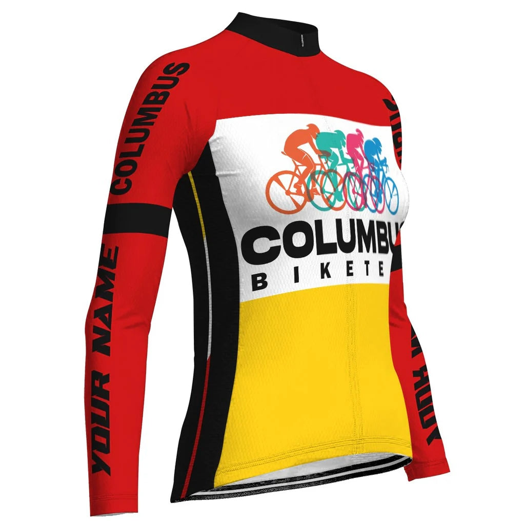 Customized Columbus Women's Thermal Fleece Cycling Jersey Long Sleeve