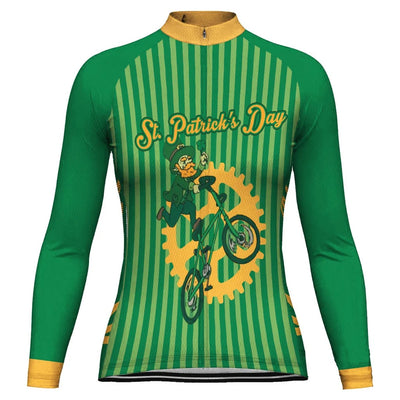 Customized Patrick's Day Women's Thermal Fleece Cycling Jersey Long Sleeve