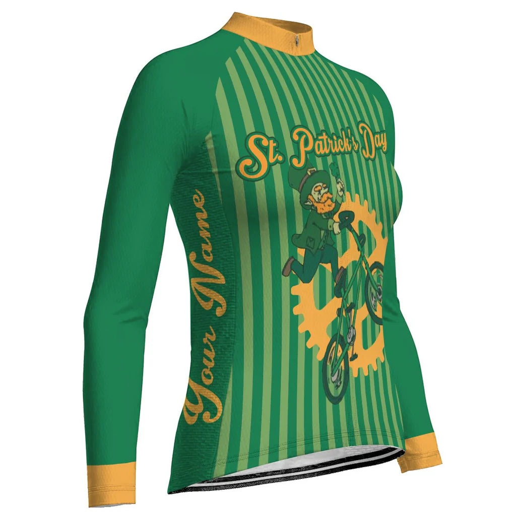 Customized Patrick's Day Women's Thermal Fleece Cycling Jersey Long Sleeve