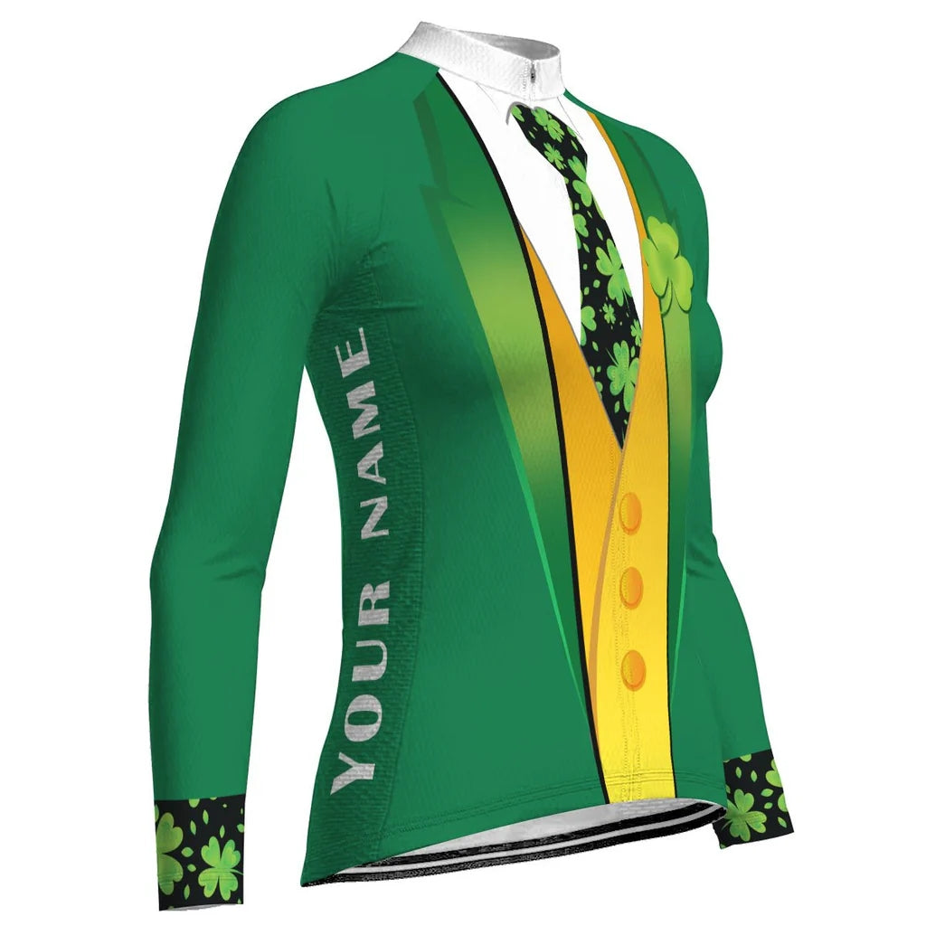 Customized Patrick's Day Women's Thermal Fleece Cycling Jersey Long Sleeve