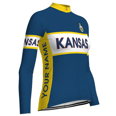 Customized Kansas Women's Thermal Fleece Cycling Jersey Long Sleeve