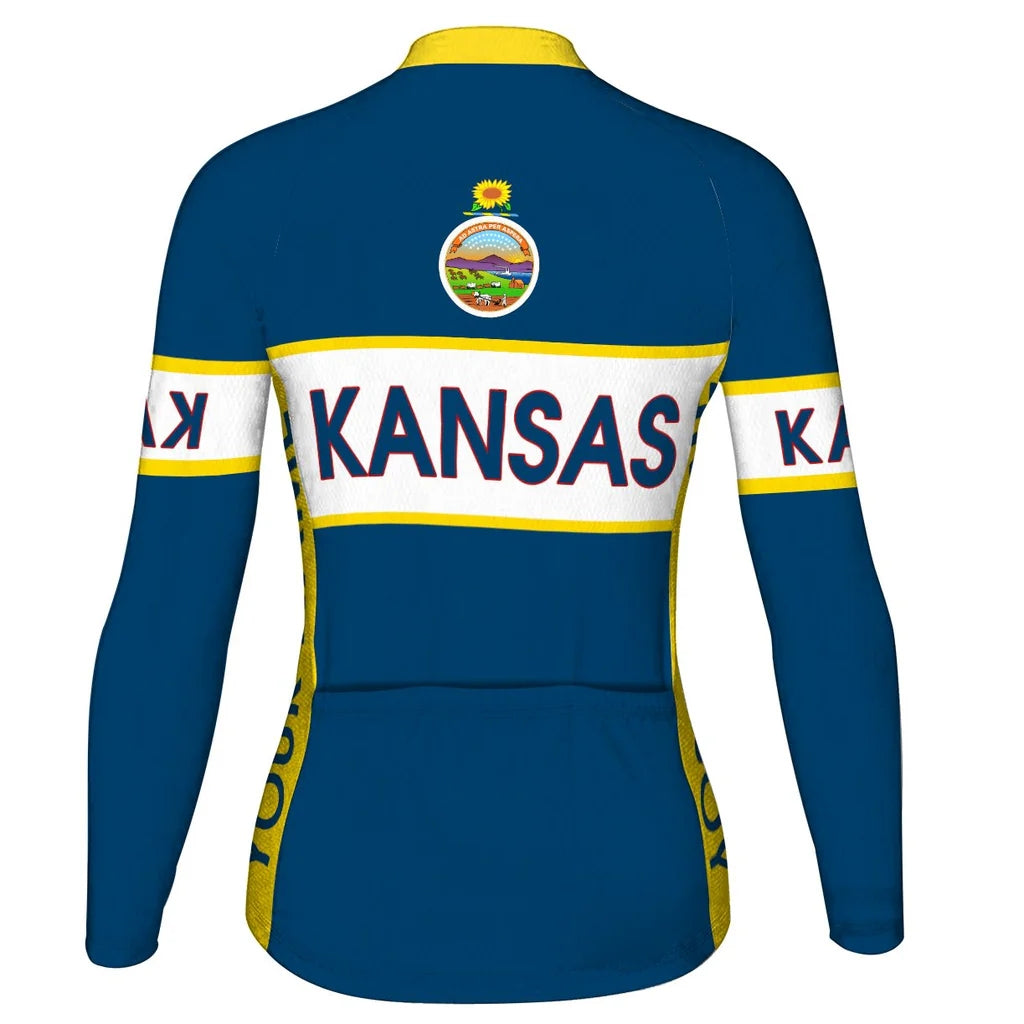 Customized Kansas Women's Thermal Fleece Cycling Jersey Long Sleeve