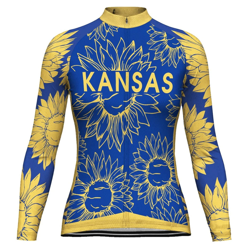 Customized Kansas Women's Thermal Fleece Cycling Jersey Long Sleeve