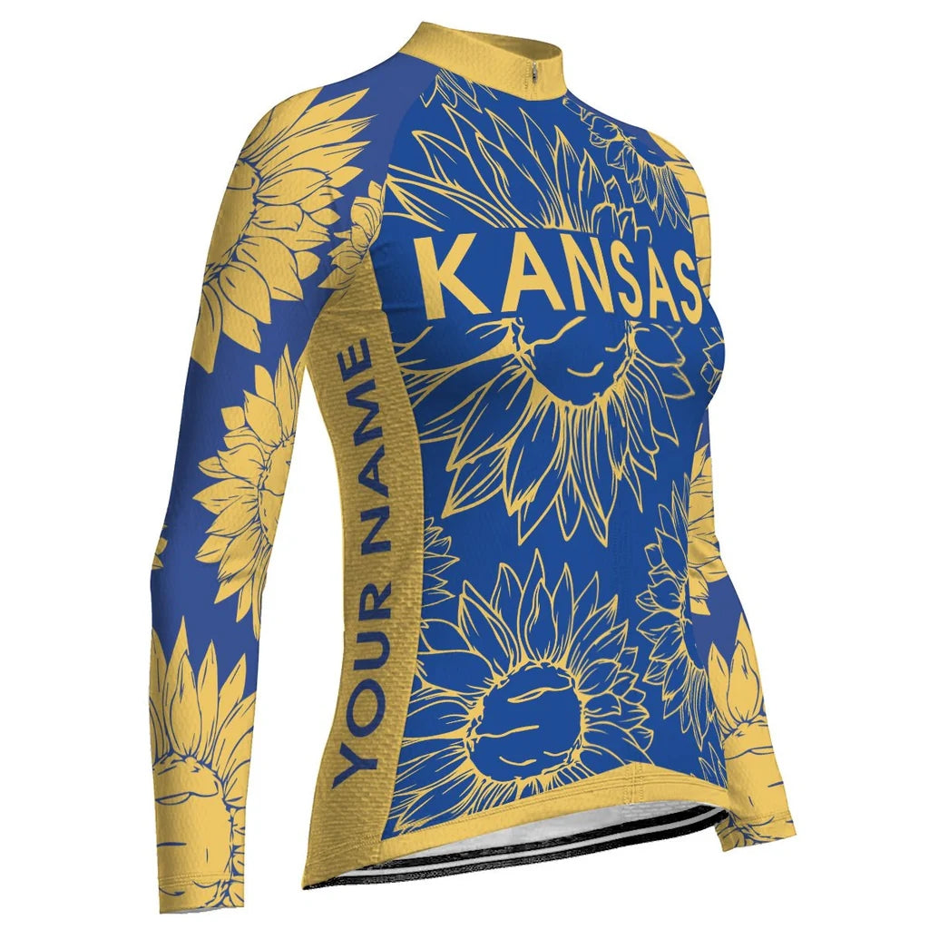 Customized Kansas Women's Thermal Fleece Cycling Jersey Long Sleeve