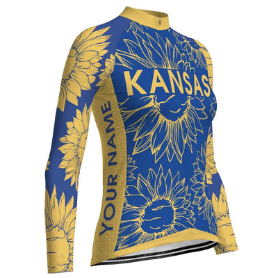 Customized Kansas Women's Thermal Fleece Cycling Jersey Long Sleeve