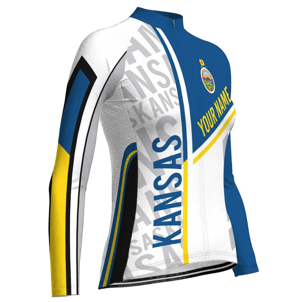 Customized Kansas Women's Thermal Fleece Cycling Jersey Long Sleeve