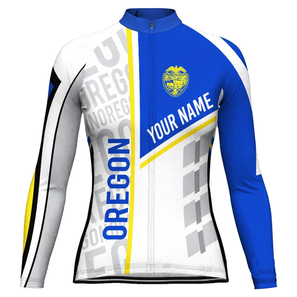 Customized Oregon Women's Winter Thermal Fleece Cycling Jersey Long Sleeve