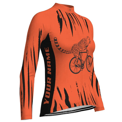 Personalized Cheetah Women's Winter Thermal Fleece Cycling Jersey Long Sleeve
