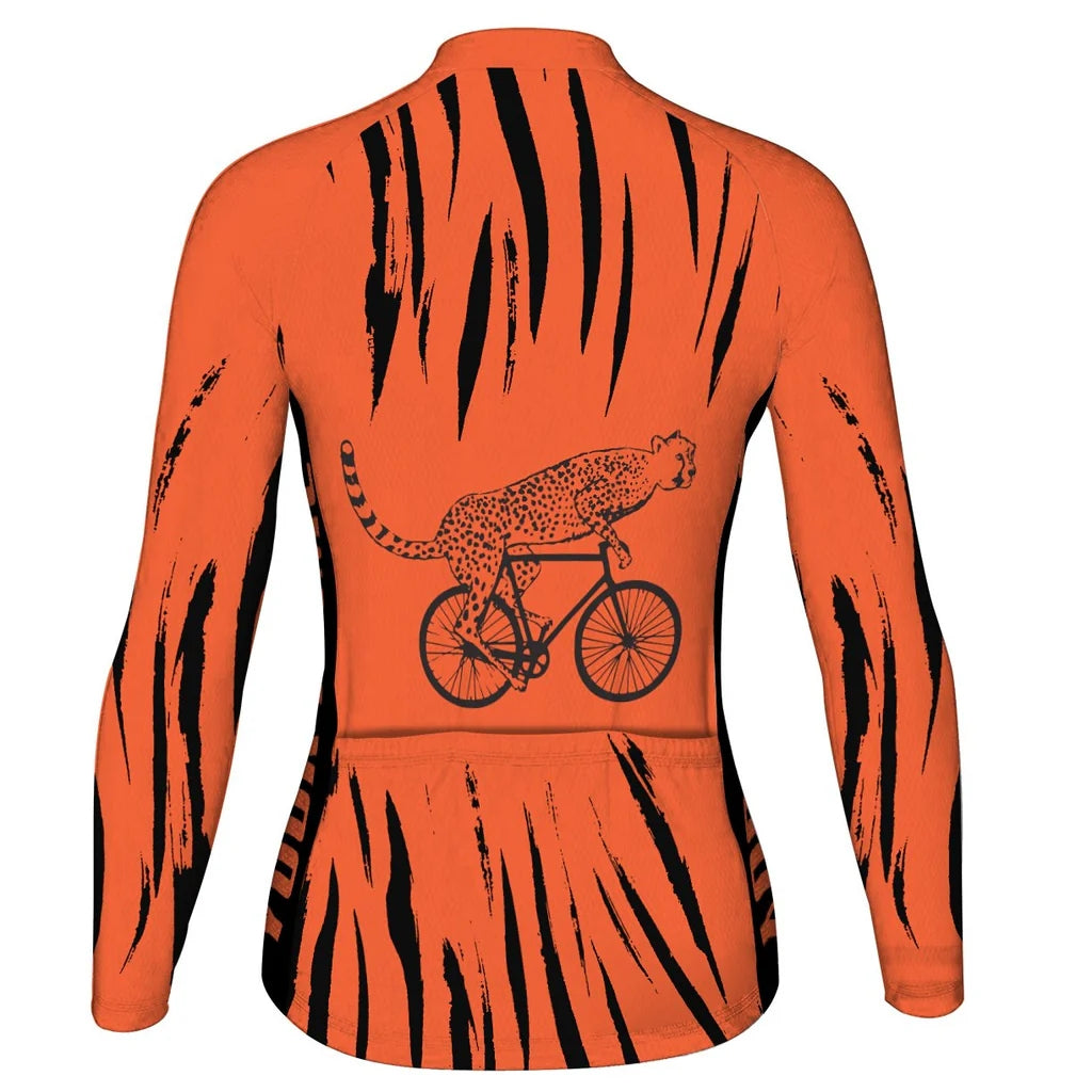 Personalized Cheetah Women's Winter Thermal Fleece Cycling Jersey Long Sleeve
