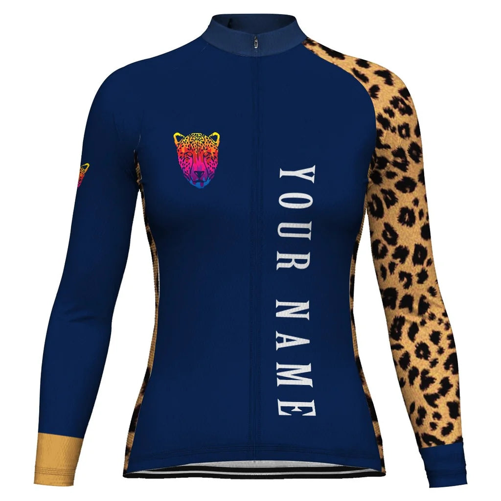 Personalized Cheetah Women's Winter Thermal Fleece Cycling Jersey Long Sleeve
