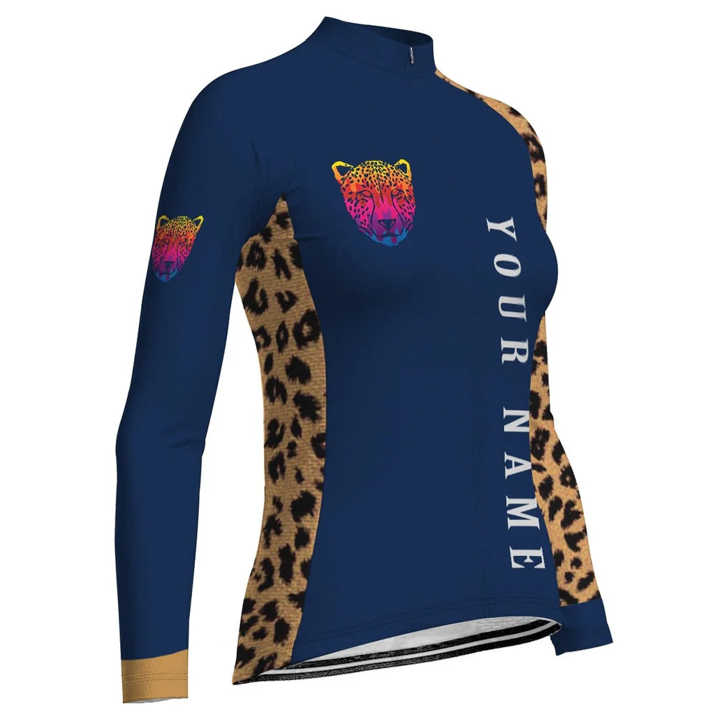 Personalized Cheetah Women's Winter Thermal Fleece Cycling Jersey Long Sleeve